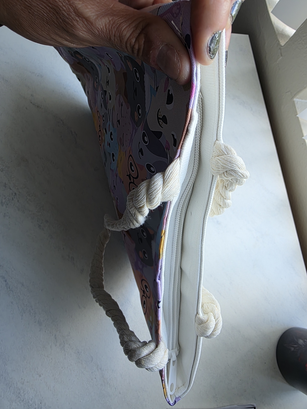 Cat Pattern Rope Tote Bag - Pastel Multicolor - Picture 6 of 7